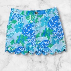 Lily Pulitzer Women's Tropical Print Blue and Green Cotton Shorts Size 0